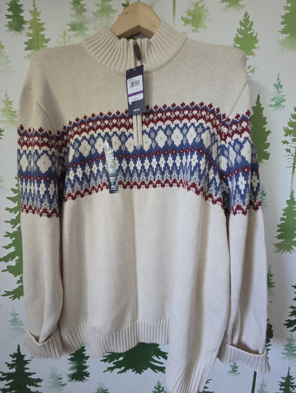 Izod Cream Fair Isle Quarter-Zip Sweater